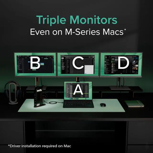Alt view image 3 of 7 - Plugable USB-C Triple Monitor Docking Station: 13-in-1 Laptop Dock with 100W Charging for Mac (DisplayLink Driver Required), Windows, Chrome, 3 HDMI, Gigabit Ethernet, SD, USB-C 20W, 4 USB - UD-ULTCDL