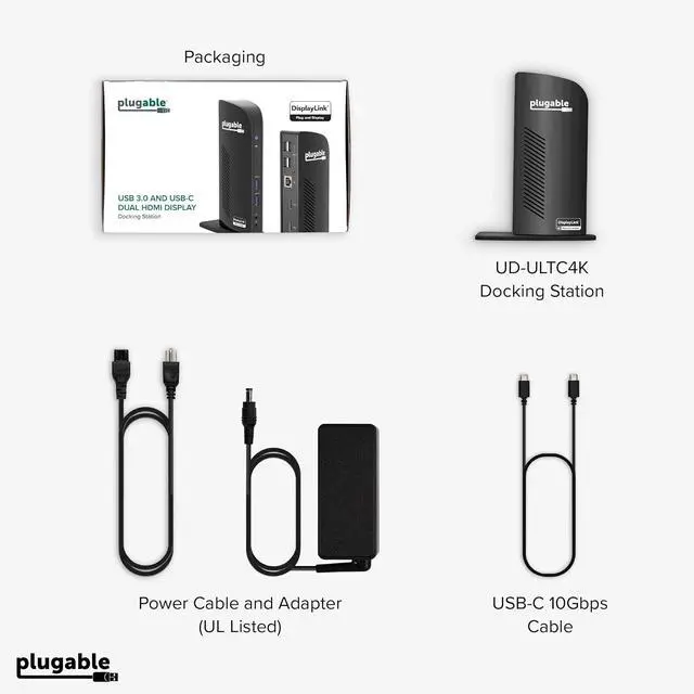 Alt view image 7 of 7 - Plugable 13-in-1 USB C Docking Station 4K Triple Monitor with 100W Power Delivery | USB C Dock for Windows, Mac, ChromeOS, Thunderbolt | Driver Required | 3X HDMI and 3X DisplayPort (UD-ULTC4K)
