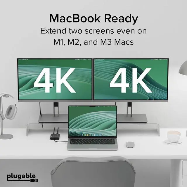Alt view image 3 of 7 - Plugable USB C to HDMI Adapter, Dual Monitor 4K 60Hz for Apple Mac M1/M2/M3/M4/M5/Neo, DisplayLink Multiple Displays for Thunderbolt MacBook or iMac, Driver Required (USBC-6950M)