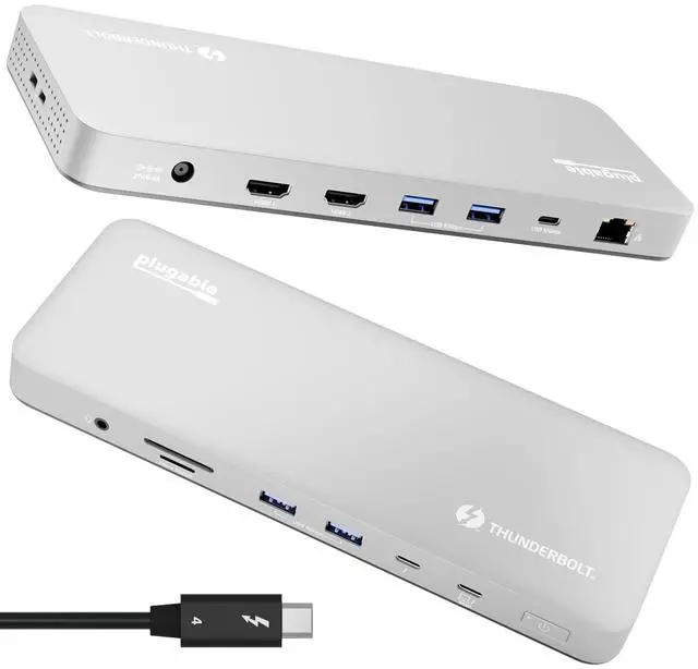 Main image of Plugable Thunderbolt 4 Dock for M4/M5 MacBook Air & Pro: 100W Charging Driverless Laptop Docking Station with 4K HDMI Dual Monitor or Single 6K, 6X USB, SD, Ethernet, Thunderbolt Certified (TBT-UDM)