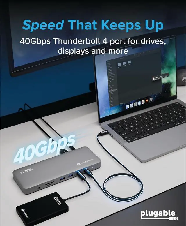 Alt view image 4 of 7 - Plugable Thunderbolt 4 Dock for M4/M5 MacBook Air & Pro: 100W Charging Driverless Laptop Docking Station with 4K HDMI Dual Monitor or Single 6K, 6X USB, SD, Ethernet, Thunderbolt Certified (TBT-UDM)