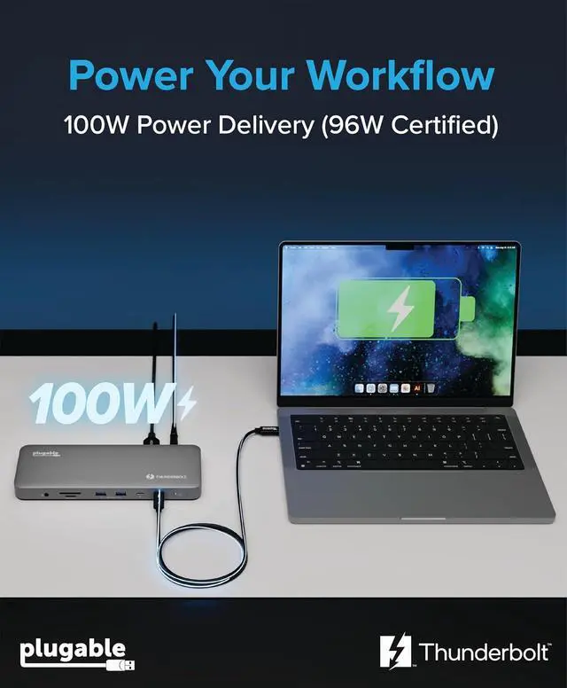 Alt view image 5 of 7 - Plugable Thunderbolt 4 Dock for M4/M5 MacBook Air & Pro: 100W Charging Driverless Laptop Docking Station with 4K HDMI Dual Monitor or Single 6K, 6X USB, SD, Ethernet, Thunderbolt Certified (TBT-UDM)