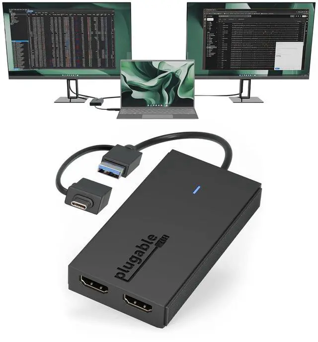 Main image of Plugable Dual HDMI Monitor Adapter for M1-M5 & Neo macOS, Windows, ChromeOS - USB-C, Thunderbolt, USB 3.0 Compatible, Supports 2 Displays at 1080p 60Hz, SMI Driver Required