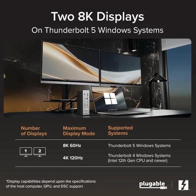 Alt view image 4 of 7 - Plugable Thunderbolt 5 Dock: 16-in-1, Dual HDMI 2.1 Up to 8K 60Hz / 4K 144Hz, 140W Laptop Charging, 2.5GbE, Fanless, Driverless TAA Compliant Docking Station for MacBook Pro/Air & Windows (TBT-UDH2)