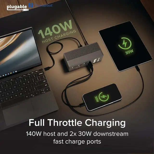 Alt view image 6 of 7 - Plugable Thunderbolt 5 Dock: 16-in-1, Dual HDMI 2.1 Up to 8K 60Hz / 4K 144Hz, 140W Laptop Charging, 2.5GbE, Fanless, Driverless TAA Compliant Docking Station for MacBook Pro/Air & Windows (TBT-UDH2)