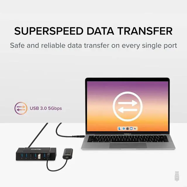 Alt view image 5 of 7 - Plugable 7-in-1 USB Powered Hub for Laptops with USB-C or USB 3.0 - Power Station for Multiple Devices and Data Transfer with a 60W Power Adapter, Driverless