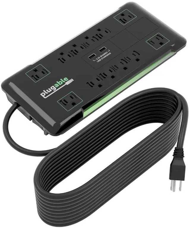 Main image of Plugable 12 Outlet Power Strip 4320 Joules Surge Protection, Built-in 10.5W 2-Port USB Charger for Android and Apple Phones, Mobile Devices, 25 Foot Cable
