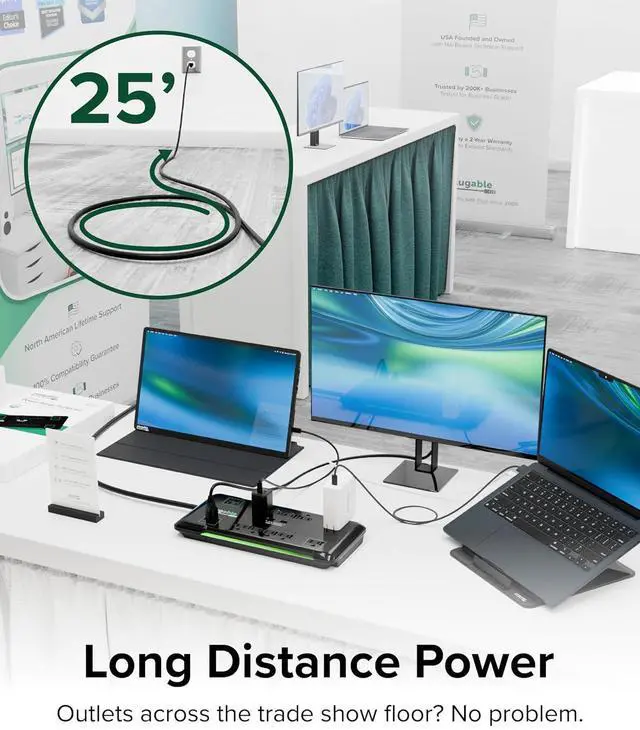 Alt view image 3 of 7 - Plugable 12 Outlet Power Strip 4320 Joules Surge Protection, Built-in 10.5W 2-Port USB Charger for Android and Apple Phones, Mobile Devices, 25 Foot Cable