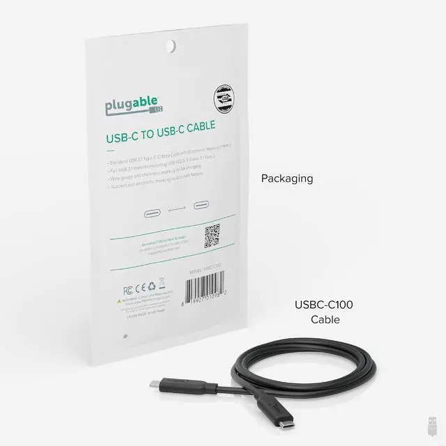 Alt view image 4 of 5 - Plugable 10Gbps USB C to USB C Cable, 3.3 feet (1 Meter), 5A, USB-IF Certified, USB 3.1 Gen 2 Type-C - Driverless (Pack of 5)