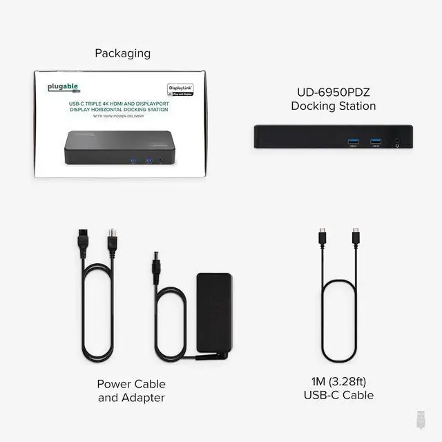 Alt view image 6 of 7 - Plugable 12-in-1 USB C Triple Monitor Docking Station, Triple 4K Displays with 3X HDMI or 3X DisplayPort, Compatible with Mac, Windows, Thunderbolt, USB4, USB-C (100W PD, 6X USB Ports, Ethernet)