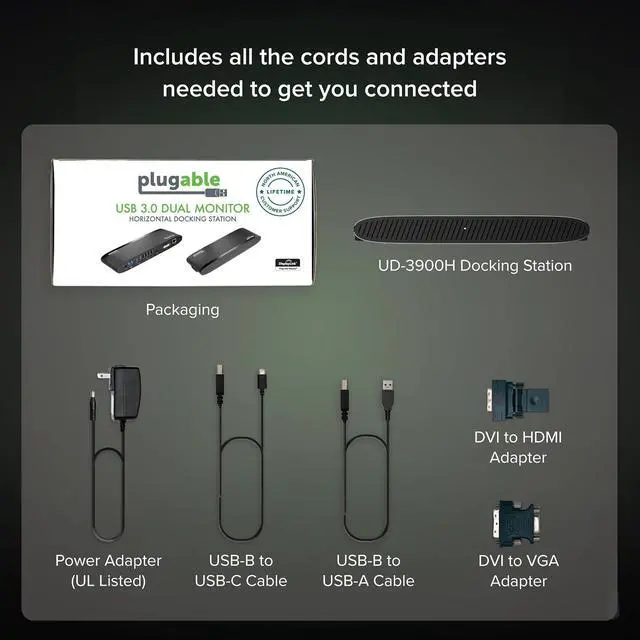 Alt view image 6 of 7 - Plugable USB 3.0 Universal Docking Station for Windows, macOS, ChromeOS (Dual HDMI Monitors or DVI/VGA, Gigabit Ethernet, Audio, 6 USB Ports)