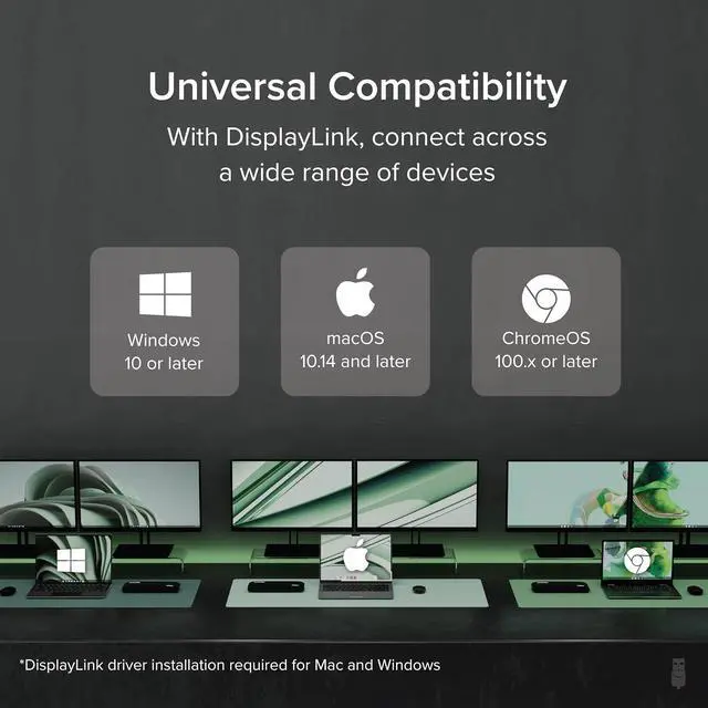 Alt view image 5 of 7 - Plugable USB 3.0 Universal Docking Station for Windows, macOS, ChromeOS (Dual HDMI Monitors or DVI/VGA, Gigabit Ethernet, Audio, 6 USB Ports)