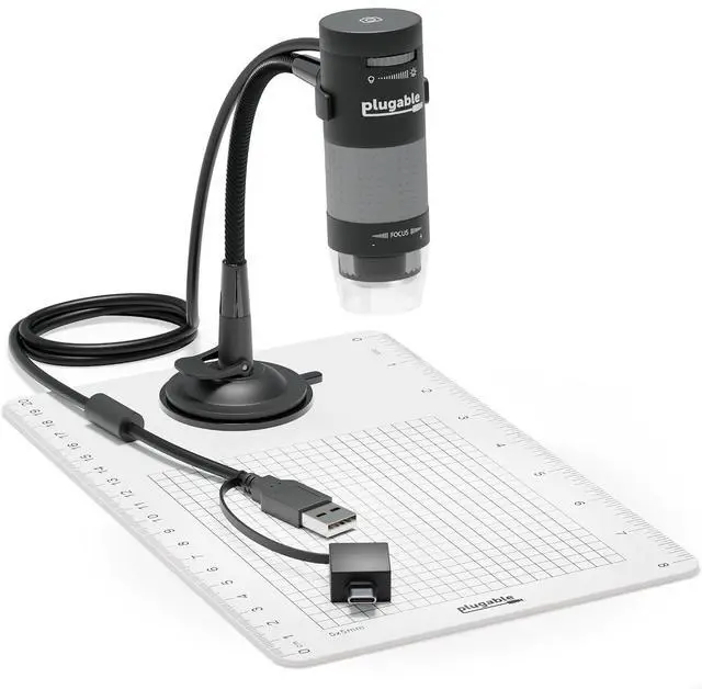 Main image of Plugable USB Digital Microscope 250x, 2MP Micro Camera with Flexible Arm Stand - Handheld USB & USB-C Microscope, Windows, Mac, ChromeOS, Linux, Android, iPad Compatible