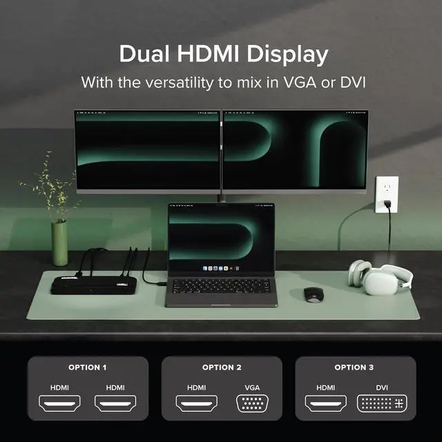 Alt view image 3 of 7 - Plugable USB 3.0 Universal Docking Station for Windows, macOS, ChromeOS (Dual HDMI Monitors or DVI/VGA, Gigabit Ethernet, Audio, 6 USB Ports)