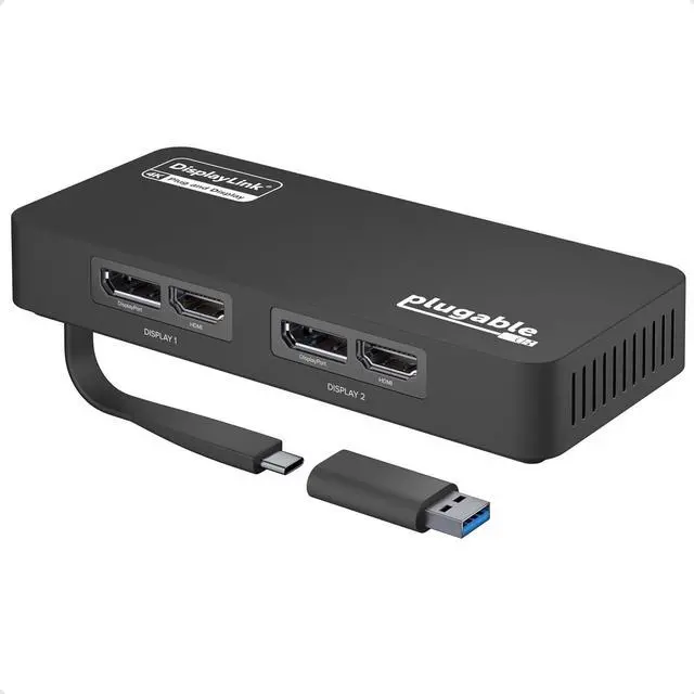 Main image of Plugable 4K DisplayPort and HDMI Dual Monitor Adapter for USB 3.0 and USB-C, Compatible with Windows