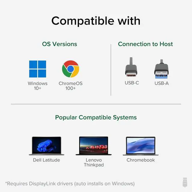 Alt view image 7 of 7 - Plugable 4K DisplayPort and HDMI Dual Monitor Adapter for USB 3.0 and USB-C, Compatible with Windows