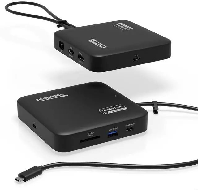 Main image of Plugable 7-in-1 USB-C DisplayLink Dock Dual 4K 60Hz HDMI, USB-C & USB-A (10Gbps), SD Card, Gigabit Ethernet, 100W PD Charging Compatible with macOS & Windows, MacBook Dual Monitor Support