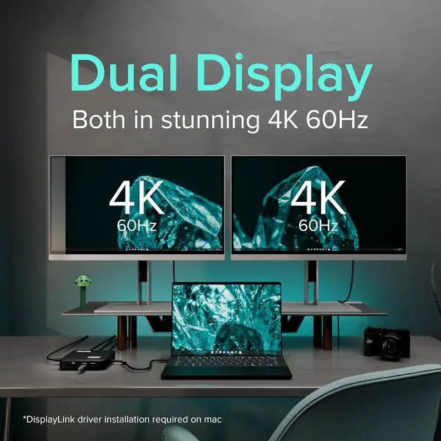 Alt view image 3 of 7 - Plugable 7-in-1 USB-C DisplayLink Dock Dual 4K 60Hz HDMI, USB-C & USB-A (10Gbps), SD Card, Gigabit Ethernet, 100W PD Charging Compatible with macOS & Windows, MacBook Dual Monitor Support