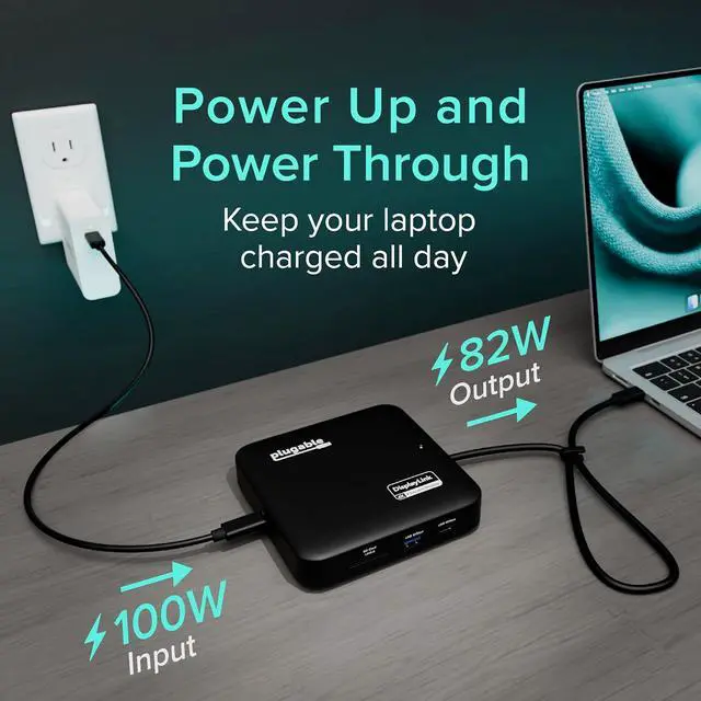 Alt view image 4 of 7 - Plugable 7-in-1 USB-C DisplayLink Dock Dual 4K 60Hz HDMI, USB-C & USB-A (10Gbps), SD Card, Gigabit Ethernet, 100W PD Charging Compatible with macOS & Windows, MacBook Dual Monitor Support
