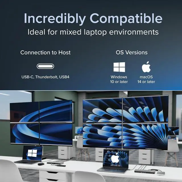 Alt view image 4 of 7 - Plugable USB C Docking Station 5 Monitors, 140W DisplayLink Dock Connects up to Five 4K Displays for MacBook Windows Thunderbolt 4 Laptops, 2X HDMI, 3X USBC 2.5Gbps Ethernet, Driver Required DL7400