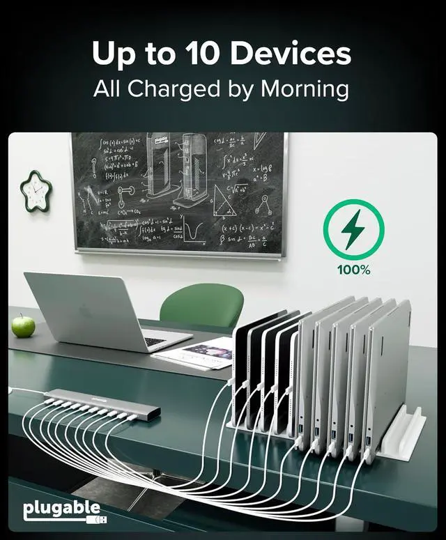 Alt view image 4 of 7 - Plugable 10 Port USB C Charging Station, Up to 100W Charger for Multiple Devices with Priority Charging, Desktop Power Hub for USBC Devices Including Laptops Phones Tablets Earbuds and More (PS-10CC)