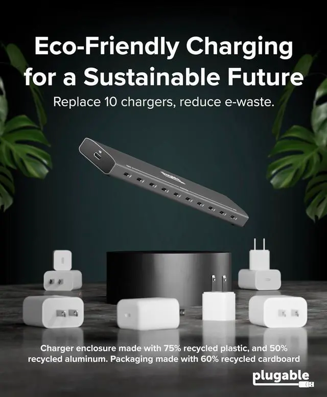 Alt view image 7 of 7 - Plugable 10 Port USB C Charging Station, Up to 100W Charger for Multiple Devices with Priority Charging, Desktop Power Hub for USBC Devices Including Laptops Phones Tablets Earbuds and More (PS-10CC)