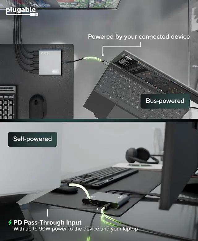 Alt view image 6 of 7 - Plugable USB C to Quad HDMI 4K Adapter with 100W PD Pass-Though Power Delivery for Windows, Mac M1/M2/M3/M4, Thunderbolt, and USB-C Laptops | TAA, DisplayLink Pro, Driver Required (USBC-7400H4)