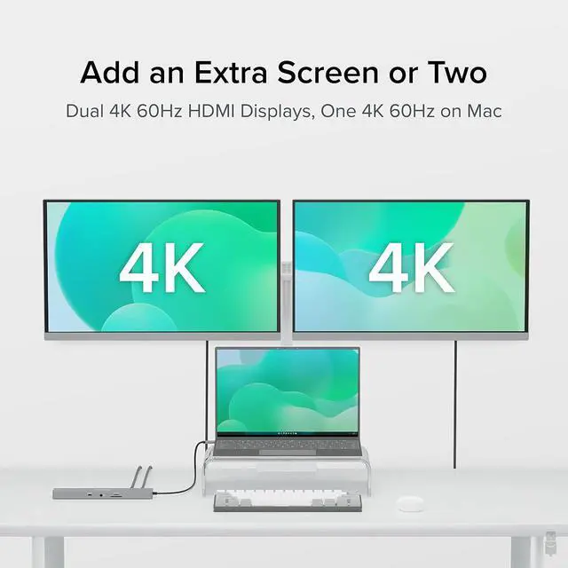 Alt view image 3 of 7 - Plugable 11-in-1 USB-C Hub, 100W USB-C Pass-Through, Laptop Docking Station Dual Monitor, 4K 60Hz HDMI, Compatible with Thunderbolt, Windows, Chromebooks, Displays Mirrored on Mac