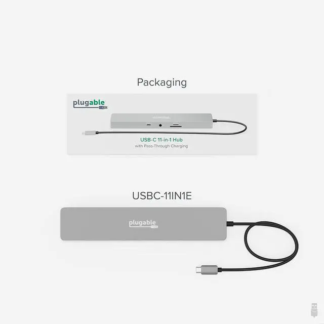Alt view image 7 of 7 - Plugable 11-in-1 USB-C Hub, 100W USB-C Pass-Through, Laptop Docking Station Dual Monitor, 4K 60Hz HDMI, Compatible with Thunderbolt, Windows, Chromebooks, Displays Mirrored on Mac