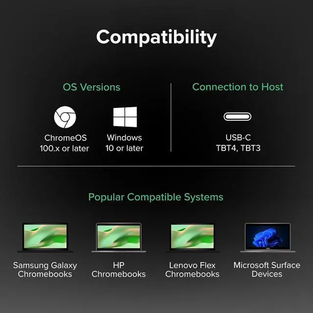Alt view image 6 of 7 - Plugable 12-in-1 Dual 4K USB-C Docking Station, Works with Chromebook Certified, 60W Charging for Classrooms & Business, ChromeOS/Windows, HDMI, DisplayPort, Ethernet, USB-C, 6X USB