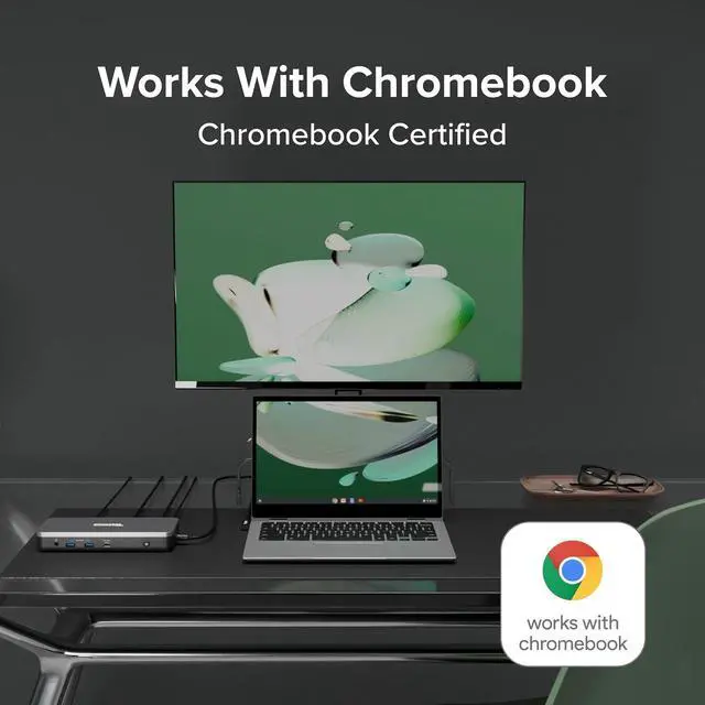 Alt view image 7 of 7 - Plugable 12-in-1 Dual 4K USB-C Docking Station, Works with Chromebook Certified, 60W Charging for Classrooms & Business, ChromeOS/Windows, HDMI, DisplayPort, Ethernet, USB-C, 6X USB
