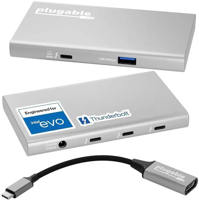 Main image of Plugable 5-in-1 Thunderbolt 4 Hub,Single 8K or Dual 4K Display, 4K HDMI Adapter Included, Thunderbolt 4/3, USB4,USB-C Expansion for Modern Mac and Windows Systems, Driverless