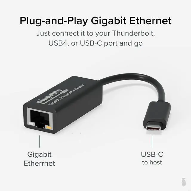 Alt view image 2 of 5 - Plugable USB C to Ethernet Adapter, Fast and Reliable Thunderbolt or USB C to Gigabit Ethernet Adapter, Compatible with Windows, Mac, iPhone 15, ChromeOS, Dell XPS, Switch (Pack of 5)