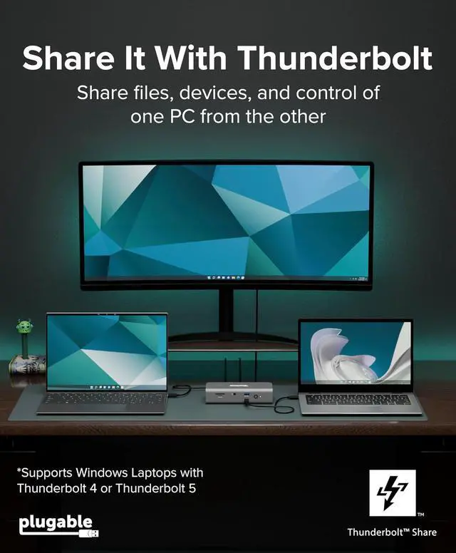 Alt view image 6 of 7 - Plugable Thunderbolt 5 Docking Station for MacBook Pro and Windows, 140W Charging, Dual 6K@60Hz Mac, Dual 8K Windows, 80/120Gbps, 3X Thunderbolt 5 Ports, 2.5GbE, Driverless (TBT-UDT3)