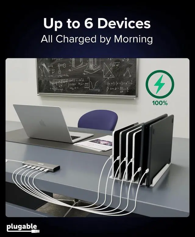 Alt view image 4 of 7 - Plugable 6 Port USB C Charging Station, Up to 100W Charger for Multiple Devices with Priority Charging, Desktop Power Hub for USBC Devices Including Laptops Phones Tablets Earbuds and More (PS-6CC)