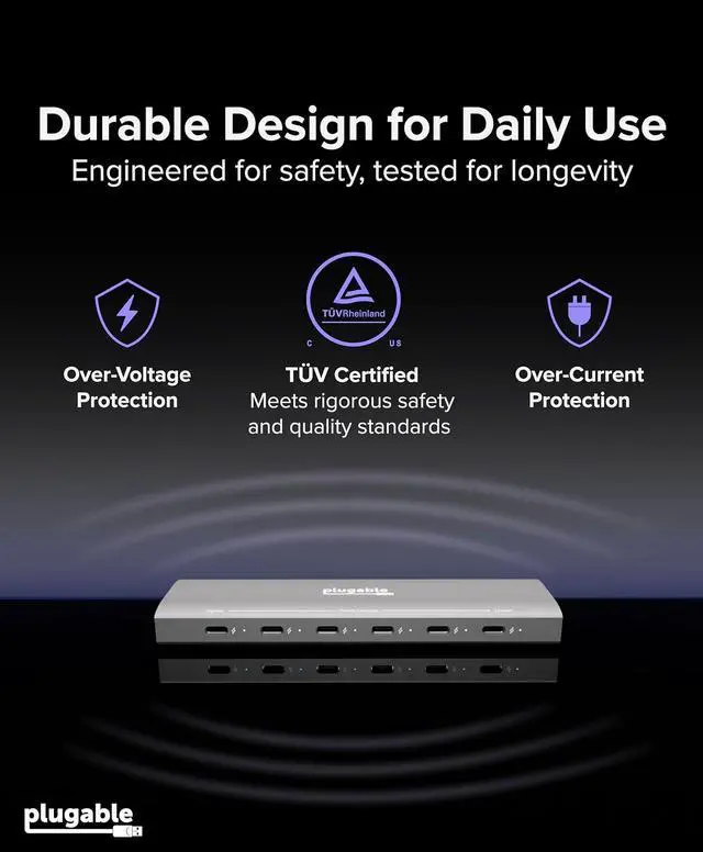 Alt view image 6 of 7 - Plugable 6 Port USB C Charging Station, Up to 100W Charger for Multiple Devices with Priority Charging, Desktop Power Hub for USBC Devices Including Laptops Phones Tablets Earbuds and More (PS-6CC)