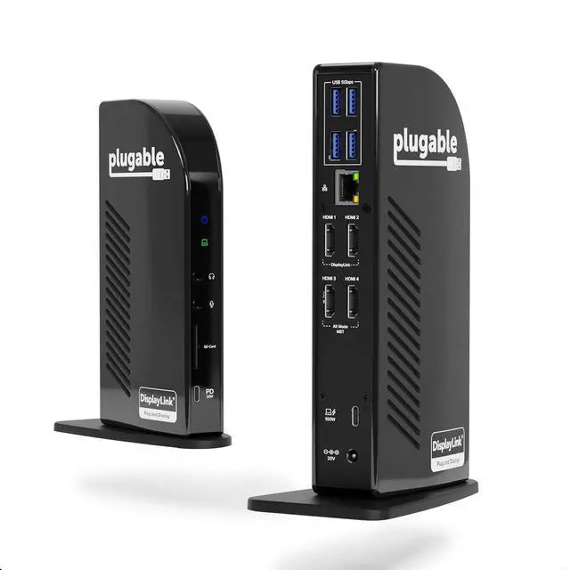 Main image of Plugable 14-in-1 USB C Docking Station | 4X HDMI Quad Dock with 100W Charging, HDMI Displays | Compatible with Windows, Thunderbolt (4X USB, 1x USB-C, Ethernet, SD Card, Audio) UD-3900C4