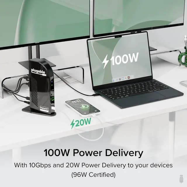 Alt view image 5 of 7 - Plugable 14-in-1 USB C Docking Station | 4X HDMI Quad Dock with 100W Charging, HDMI Displays | Compatible with Windows, Thunderbolt (4X USB, 1x USB-C, Ethernet, SD Card, Audio) UD-3900C4