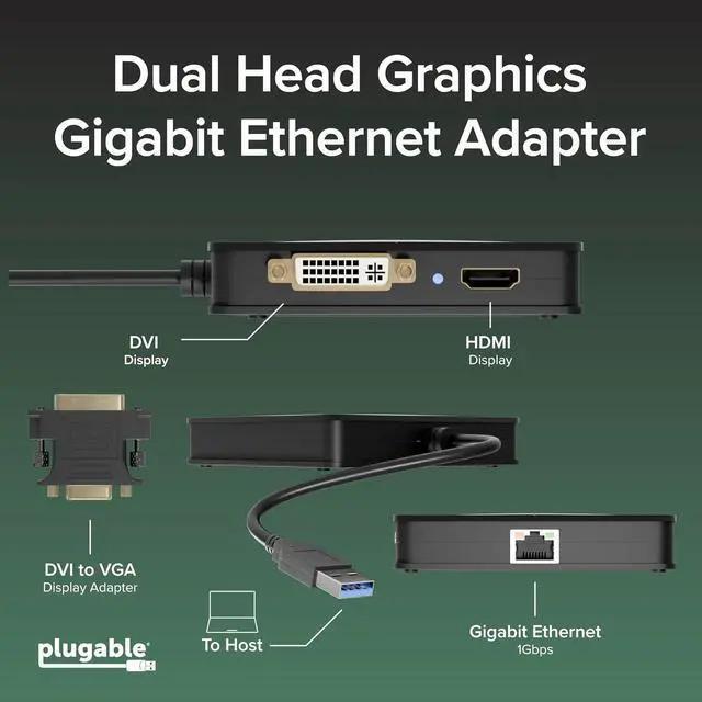 Alt view image 2 of 6 - Plugable USB 3.0 Laptop Docking Station Dual Monitor (HDMI & DVI/VGA), Gigabit Ethernet, Audio, USB Hub - Compatible with Windows & Mac