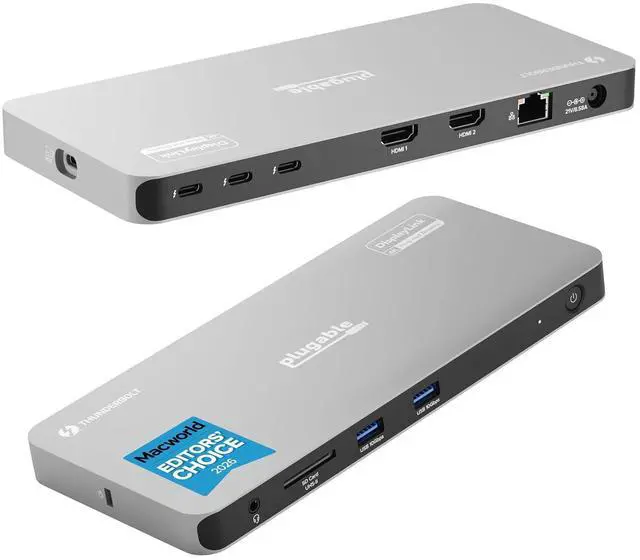 Main image of Plugable Thunderbolt 4 Dock for Quad Monitors 100W, Thunderbolt Docking Station Connects up to Four 4K Monitors for Windows and Mac Laptops, 2x HDMI, 4x Thunderbolt 4/USB C, Driver Required TBT-6950PD