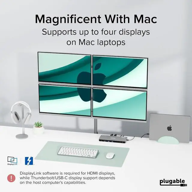 Alt view image 3 of 7 - Plugable Thunderbolt 4 Dock for Quad Monitors 100W, Thunderbolt Docking Station Connects up to Four 4K Monitors for Windows and Mac Laptops, 2x HDMI, 4x Thunderbolt 4/USB C, Driver Required TBT-6950PD