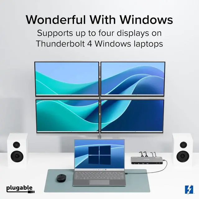 Alt view image 4 of 7 - Plugable Thunderbolt 4 Dock for Quad Monitors 100W, Thunderbolt Docking Station Connects up to Four 4K Monitors for Windows and Mac Laptops, 2x HDMI, 4x Thunderbolt 4/USB C, Driver Required TBT-6950PD