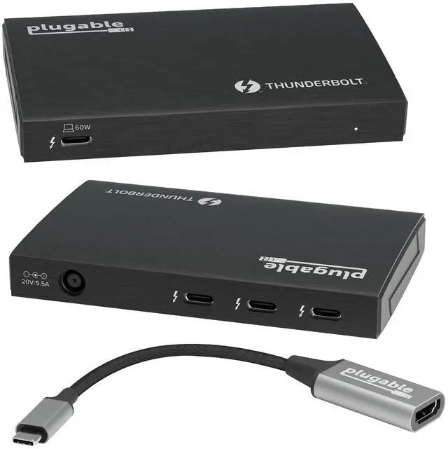 Main image of Plugable Thunderbolt 4 Hub | 60W Laptop Charging | 3X Thunderbolt 4 Ports | Dual 4K/Single 8K Displays | USB4 Compatibility - TBT4-HUB3C