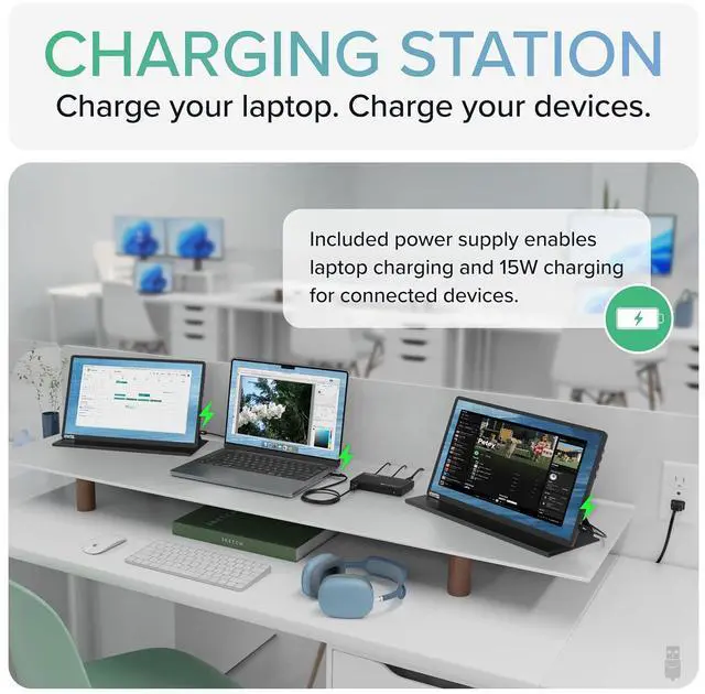 Alt view image 5 of 7 - Plugable Thunderbolt 4 Hub | 60W Laptop Charging | 3X Thunderbolt 4 Ports | Dual 4K/Single 8K Displays | USB4 Compatibility - TBT4-HUB3C