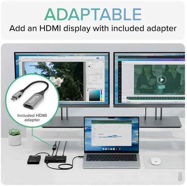 Alt view image 4 of 7 - Plugable Thunderbolt 4 Hub | 60W Laptop Charging | 3X Thunderbolt 4 Ports | Dual 4K/Single 8K Displays | USB4 Compatibility - TBT4-HUB3C