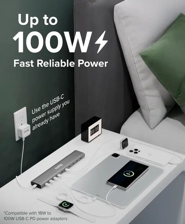 Alt view image 5 of 7 - Plugable Charging Bundle: 10-Port USB-C Charging Station, 140W GaN Charger, and 240W USB-C Cable for Laptops, Phones, Tablets and More