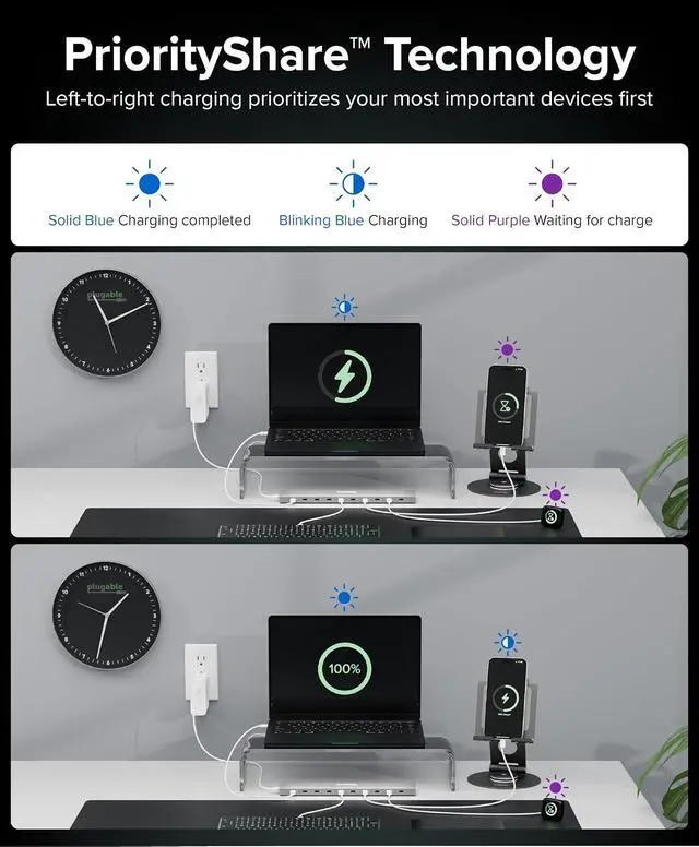 Alt view image 4 of 7 - Plugable Ultimate USB-C Charging Bundle | 10-Port Charging Station with PriorityShare, 140W GaN Charger, 240W USB-C Cable & 2X 5-Pack 6in Charging Cables