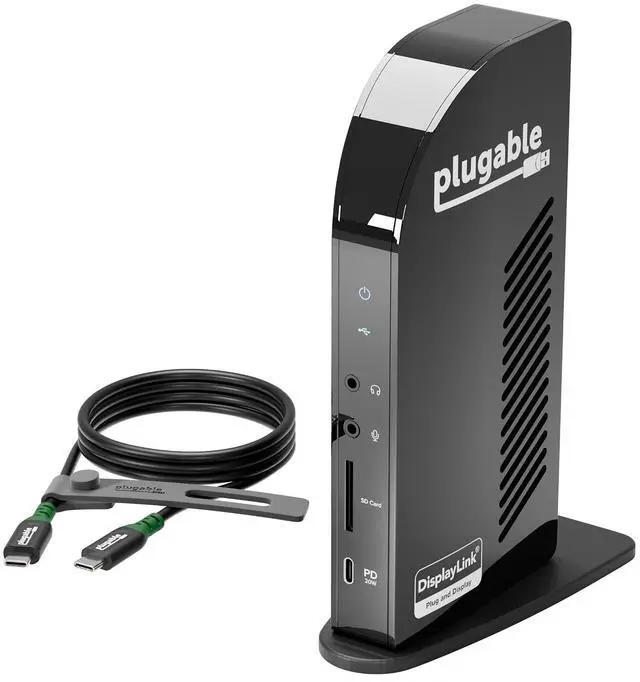 Main image of Plugable Docking Station Bundle 13-in-1 USB-C Triple Display Dock + High-Performance USB-C Cable, 100W Host Charging, 3 HDMI, 4 USB, Ethernet, SD - for Mac, Windows, Chrome