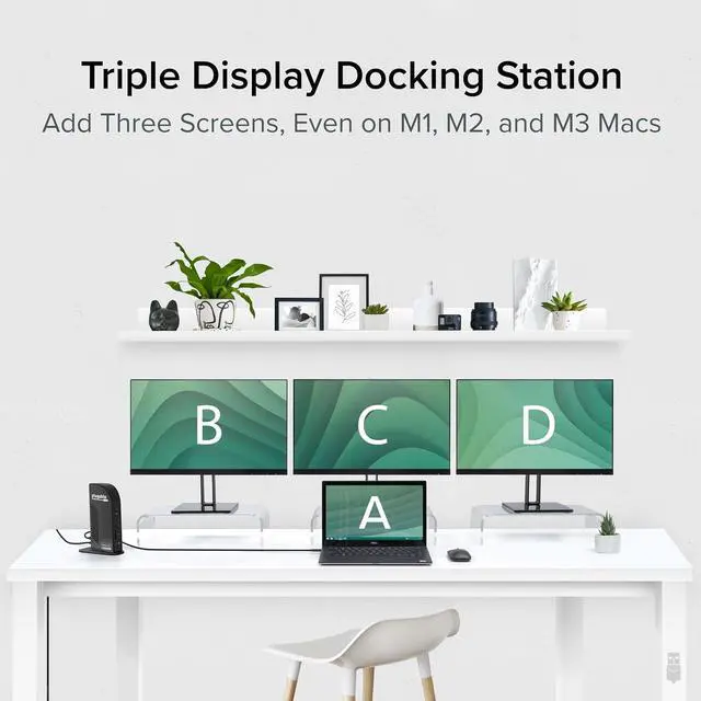 Alt view image 4 of 7 - Plugable Docking Station Bundle 13-in-1 USB-C Triple Display Dock + High-Performance USB-C Cable, 100W Host Charging, 3 HDMI, 4 USB, Ethernet, SD - for Mac, Windows, Chrome