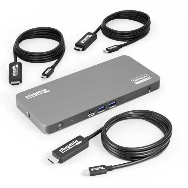 Main image of Plugable 5 Monitor USB-C Docking Station with 140W Power + 3X USB-C to HDMI 4K@60Hz Cables (6ft) - Complete Multimonitor Dock Bundle for Mac and Windows